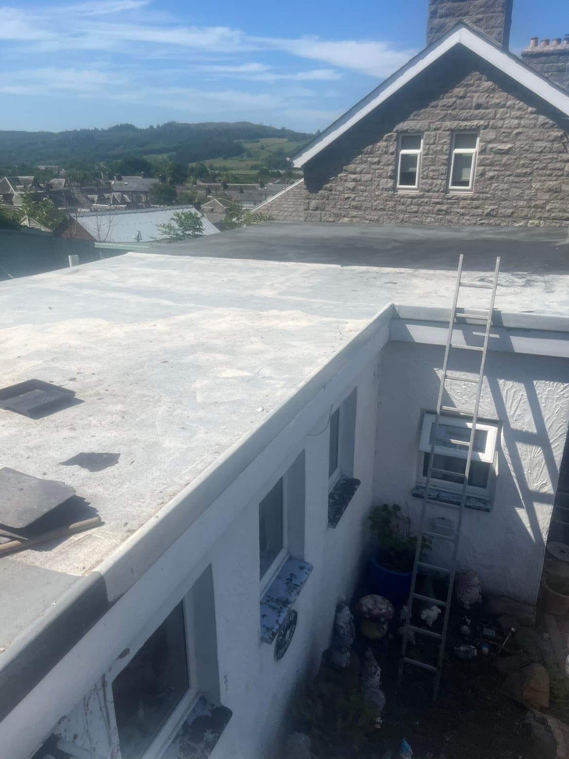 Flat roof installation in progress